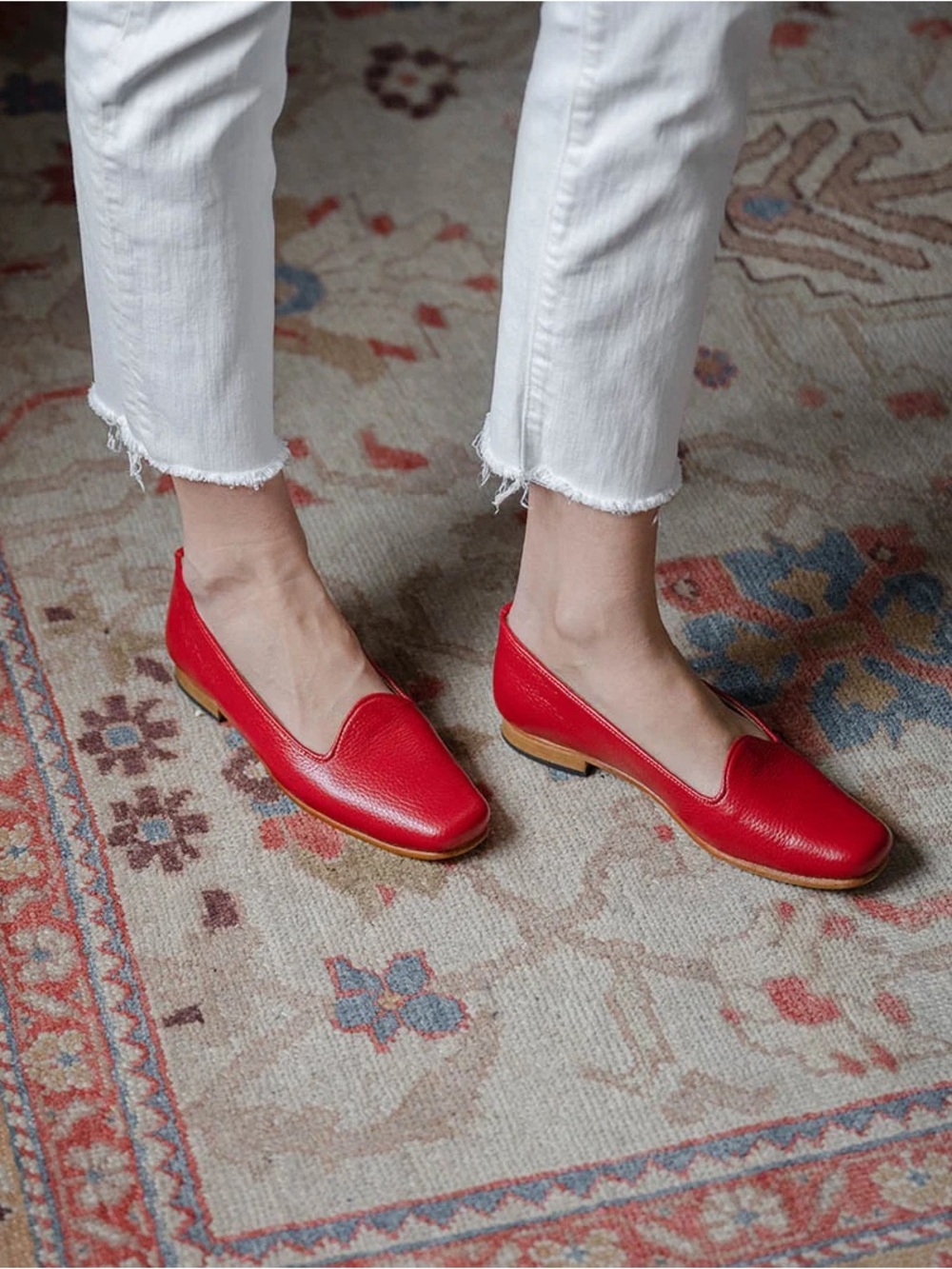 Artemis Design Co. Bright Red Pebbled Leather Slip-On Flats